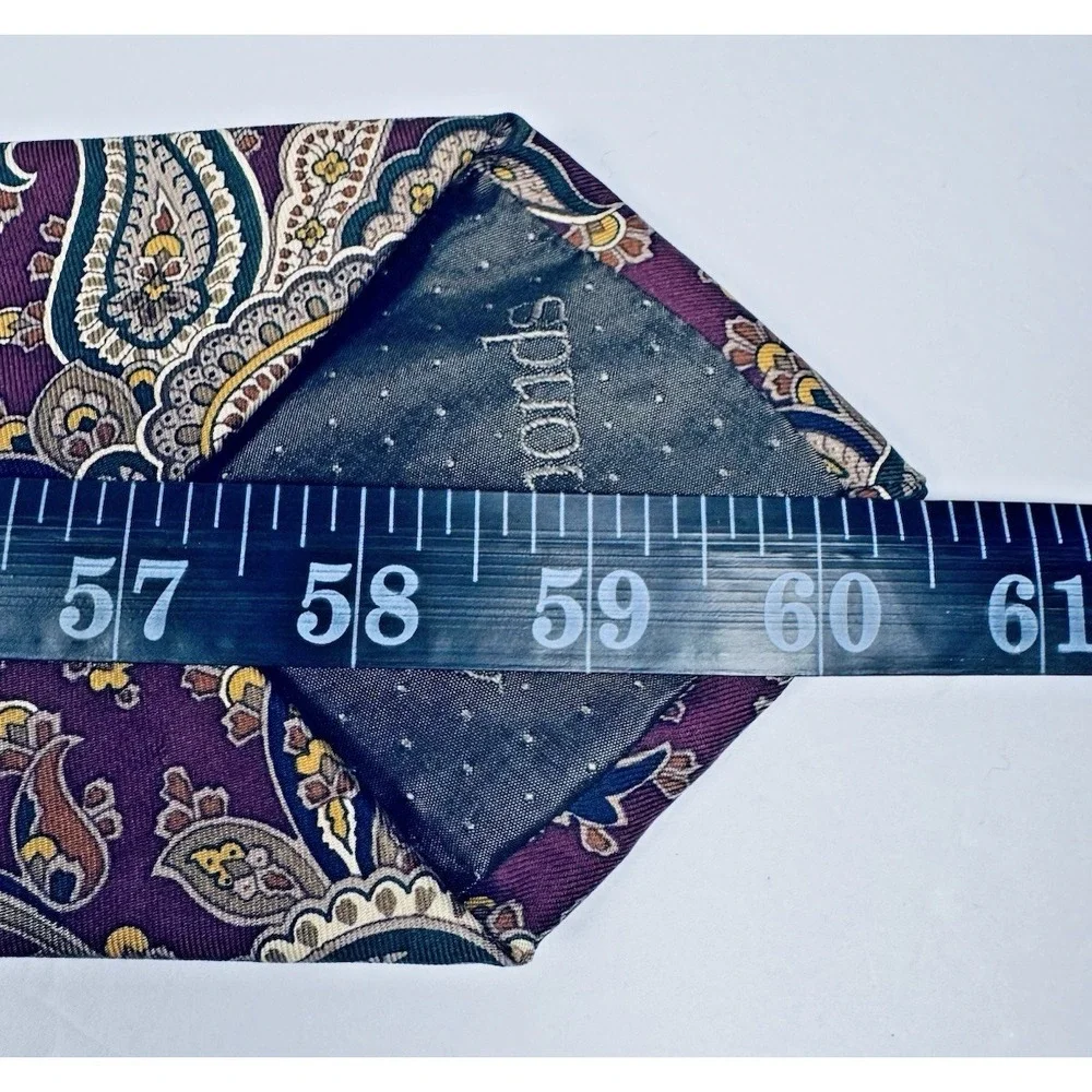 Allen Edmonds Paisley Silk‎ Tie Burgundy Blue Gold Italian Silk Made in Canada
